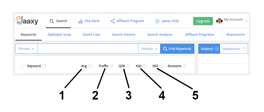 High search volume - low competition keyword terms are revealed using 5 specific metrics. Average amount of monthly searches, estimated number of visits per day, competition stats, ranking difficulty, and odds of ranking organically for a given keyword.