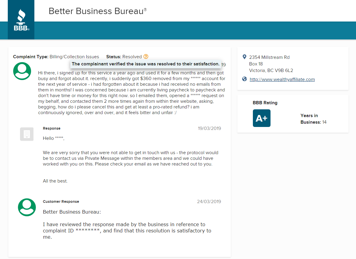 I have reviewed the response made by the business in reference to complaint ID ********, and find that this resolution is satisfactory to me.