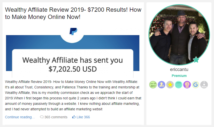 It's all about Trust, Consistency, and Patience. Thanks to the training and mentorship at Wealthy Affiliate, this is my monthly commission check as we approach the start of 2019.
