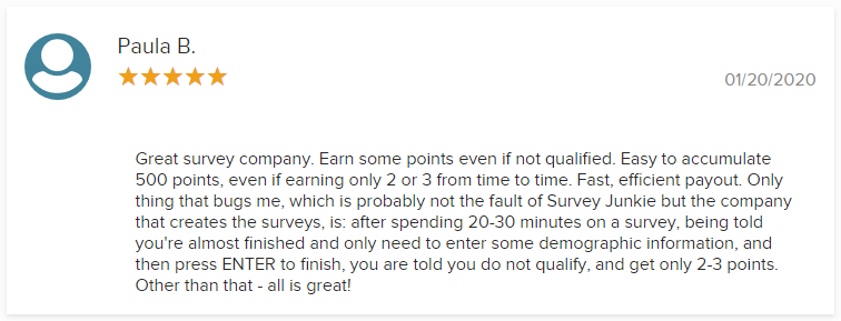 Survey Junkie 5 Star BBB Rating by Paula B.