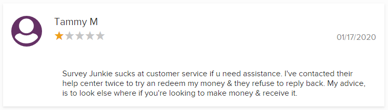 Survey Junkie 1 Star BBB Rating by Tammy M