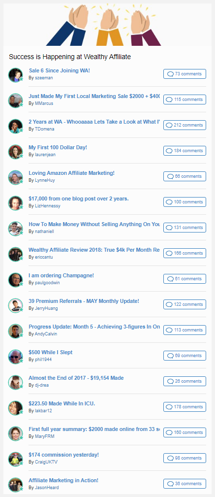 Blog post titles - Sale 6 Since Joining WA, Just Made First Local Marketing Sale $2000 + $4000, My First $100 Day, Loving Amazon Affiliate Marketing, $17,000 from one blog post over two years, How TO Make Money Without Selling Anything, and more